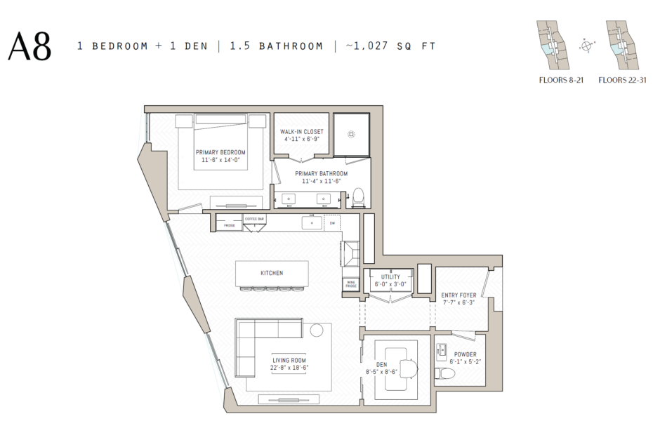 A8 floor plan at Cello Tower, Las Vegas